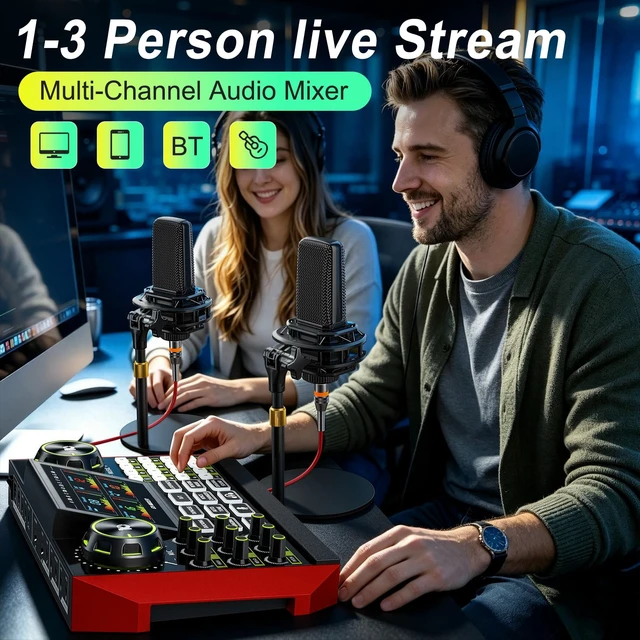 Alt view image 3 of 7 - neculogy Podcast Equipment Bundle - All-in-One Audio Mixer Production Studio with 3.5mm Microphone for Live Streaming, Podcast Recording, PC, Smartphone & DJ (Model: G9-PKPRO DJ Mixer