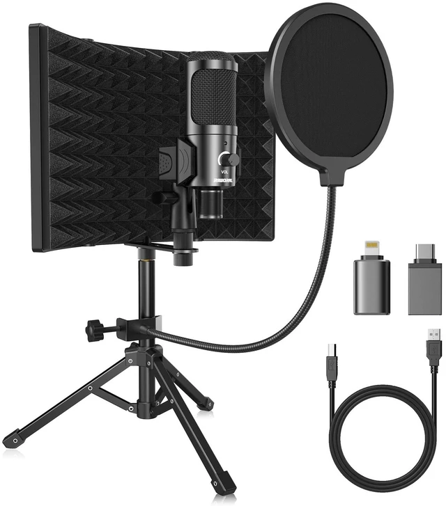 Main image of Studio Recording Microphone Isolation Shield with Pop Filter &Tri-Stand Kit Music Recording USB Condenser Mics to Laptop Pc Mac Phone Equipment for Singing Song