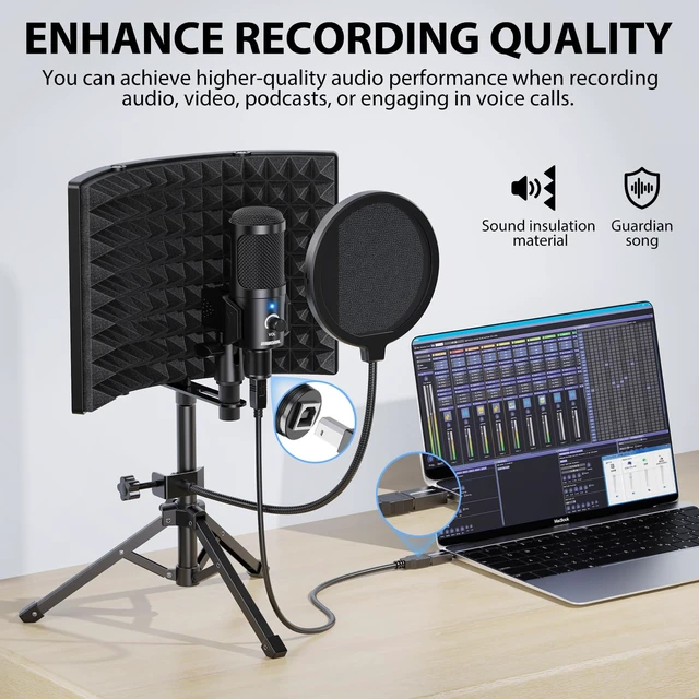 Studio Recording Microphone Isolation Shield with Pop Filter &Tri-Stand ...