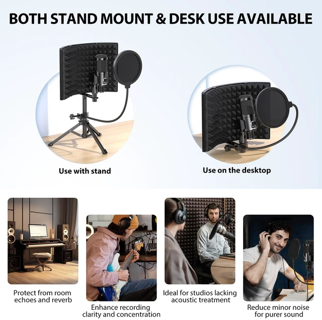 Alt view image 4 of 6 - Studio Recording Microphone Isolation Shield with Pop Filter &Tri-Stand Kit Music Recording USB Condenser Mics to Laptop Pc Mac Phone Equipment for Singing Song