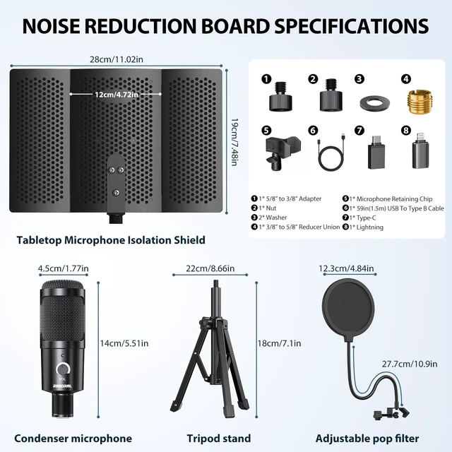 Studio Recording Microphone Isolation Shield with Pop Filter &Tri-Stand ...