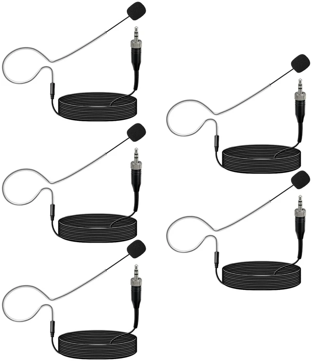 Main image of 5 Pack Headset Single Earhook Microphone Hands-Free Mic for Sennheiser | 3.5mm Female Screw Plug,Condenser Omnidirectional Mic,Light-Weight Black Headset Head Mic with Windscree and 1.5m Cable