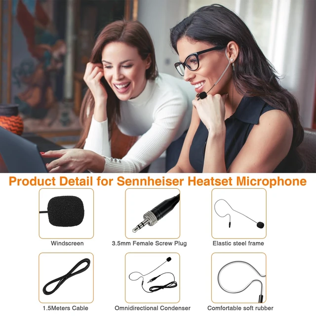 Alt view image 3 of 7 - 5 Pack Headset Single Earhook Microphone Hands-Free Mic for Sennheiser | 3.5mm Female Screw Plug,Condenser Omnidirectional Mic,Light-Weight Black Headset Head Mic with Windscree and 1.5m Cable