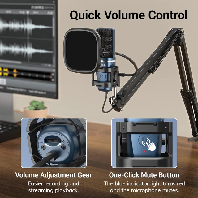 Alt view image 3 of 7 - TONOR Podcast Mic, USB-A/C Computer Microphone, Compatible with PC & Laptop | Cardioid Condenser PC Mic with Boom Arm and Pop Filter for Podcasting, Streaming, Vocal Recording, PS4/5, TC-777 +H