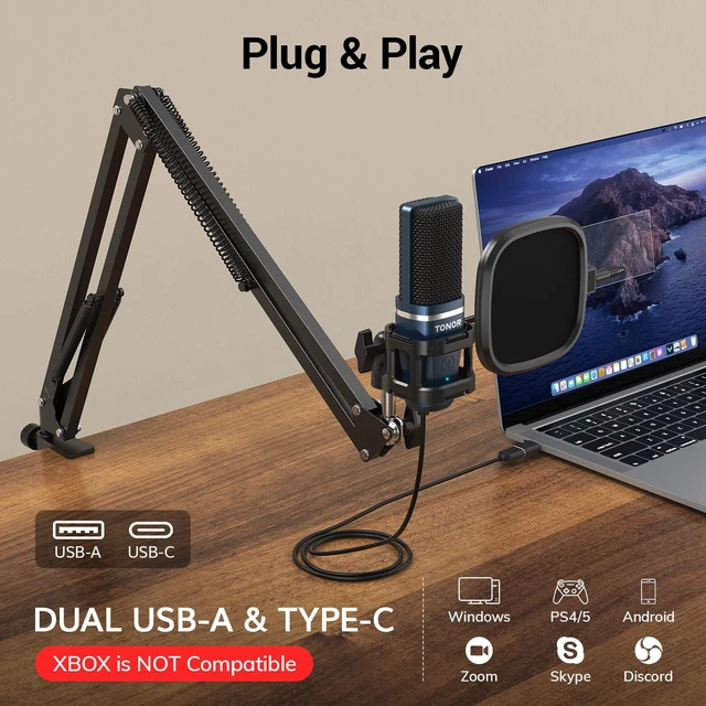 Alt view image 4 of 7 - TONOR Podcast Mic, USB-A/C Computer Microphone, Compatible with PC & Laptop | Cardioid Condenser PC Mic with Boom Arm and Pop Filter for Podcasting, Streaming, Vocal Recording, PS4/5, TC-777 +H