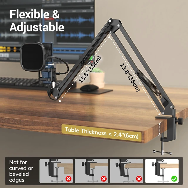 Alt view image 6 of 7 - TONOR Podcast Mic, USB-A/C Computer Microphone, Compatible with PC & Laptop | Cardioid Condenser PC Mic with Boom Arm and Pop Filter for Podcasting, Streaming, Vocal Recording, PS4/5, TC-777 +H