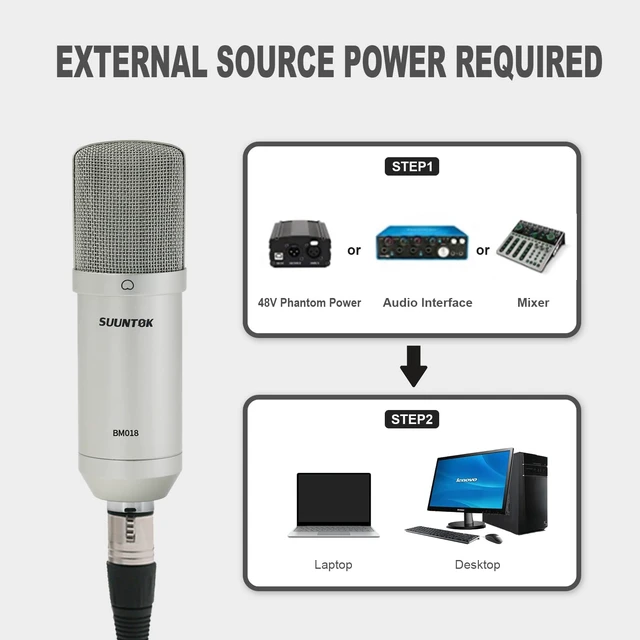 Alt view image 6 of 7 - SUUNTOK XLR Condenser Microphone Recording Microphone for PC Computer Home Studio Cardioid Podcast Mic Kit for Streaming, ASMR, YouTube, Voice-Over, Gaming, Vocal (Silver)