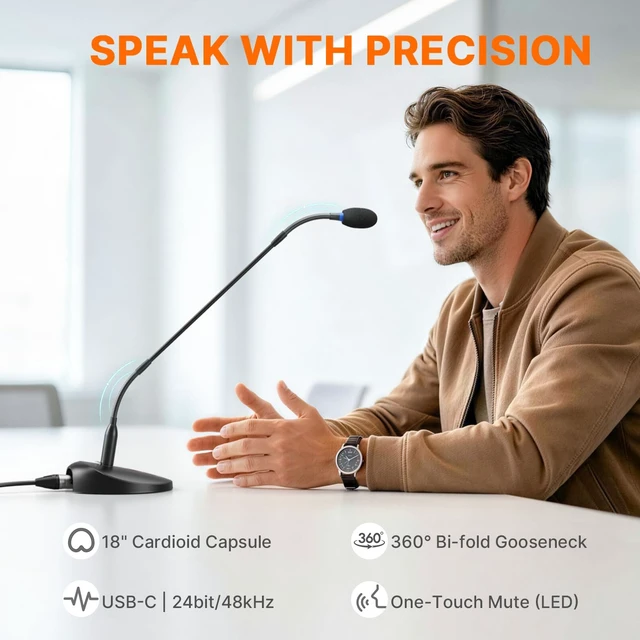 Alt view image 3 of 6 - Saramonic GM18CU 18 Cardioid Condenser Gooseneck Mic with USB Base, Button Control & Headphone (USB C)