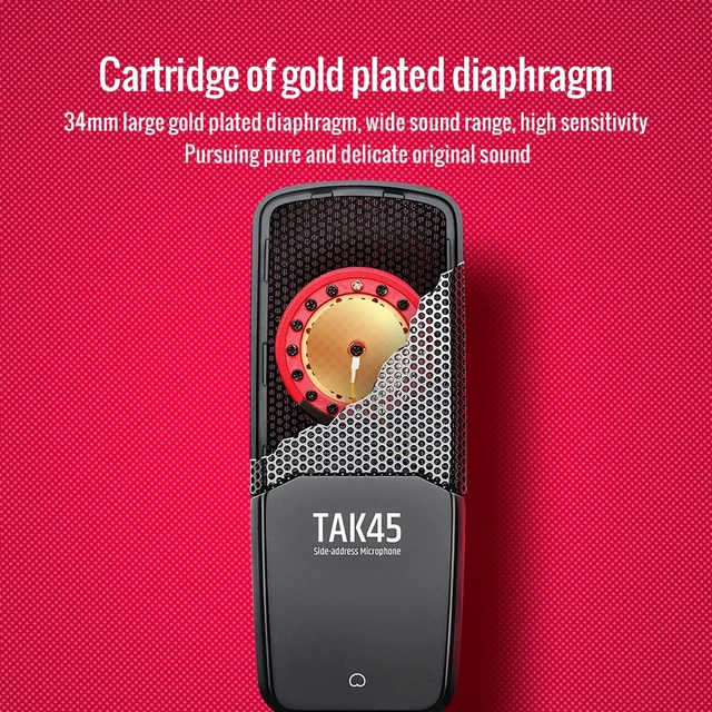 Alt view image 3 of 7 - TAKSTAR TAK45 XLR Cardioid Condenser Mic with 34mm Gold-Plated Diaphragm | 20Hz-20kHz Response, Cardioid Pattern, Shock Mount & Windscreen,Compact for Streaming, 48V Phantom Power Required