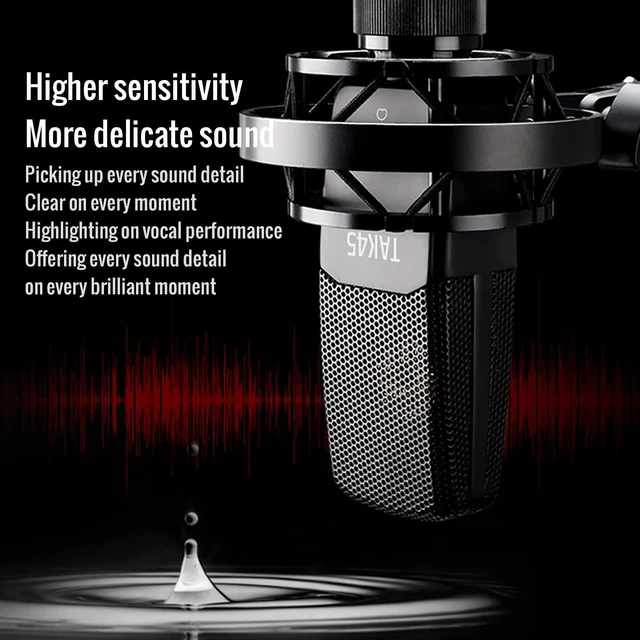 Alt view image 5 of 7 - TAKSTAR TAK45 XLR Cardioid Condenser Mic with 34mm Gold-Plated Diaphragm | 20Hz-20kHz Response, Cardioid Pattern, Shock Mount & Windscreen,Compact for Streaming, 48V Phantom Power Required