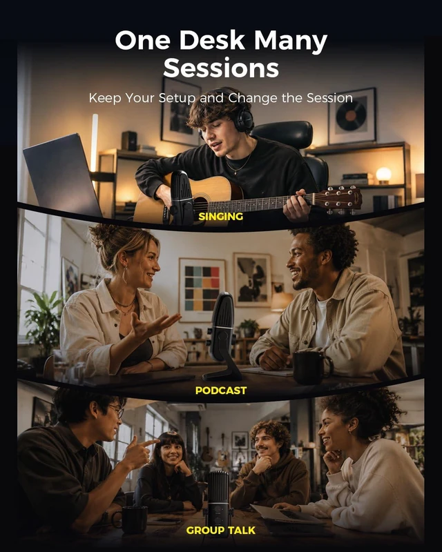 Alt view image 3 of 7 - X-4 USB Condenser Microphone,Podcast Microphone,Metal Streaming Mic | 4-Pattern Pickup,Plug & Play,Mute Button,48kHz/16bit,Retro Desktop Microphone for PC,Content Creator,Podcast,Studio Recording