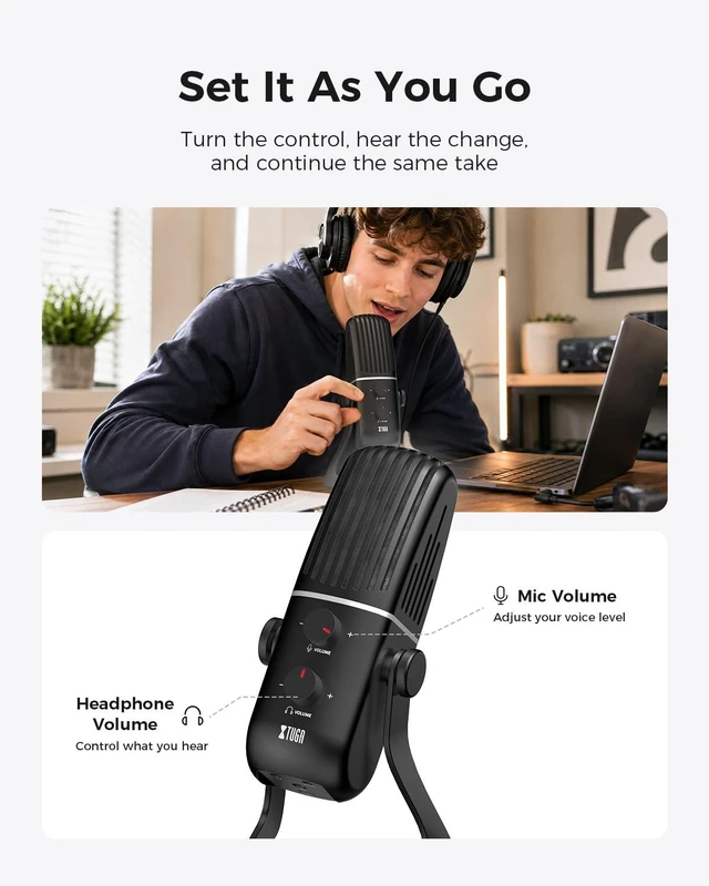 Alt view image 6 of 7 - X-4 USB Condenser Microphone,Podcast Microphone,Metal Streaming Mic | 4-Pattern Pickup,Plug & Play,Mute Button,48kHz/16bit,Retro Desktop Microphone for PC,Content Creator,Podcast,Studio Recording