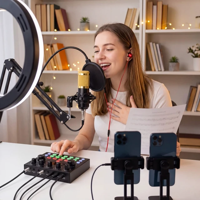 Alt view image 2 of 7 - F998 Podcast Equipment Bundle, Audio Mixer with BM800 Microphone | Podcast Equipment with Sound Card, Recording Studio Equipment for Podcasting Singing Gaming Live Streaming YouTube Tiktok