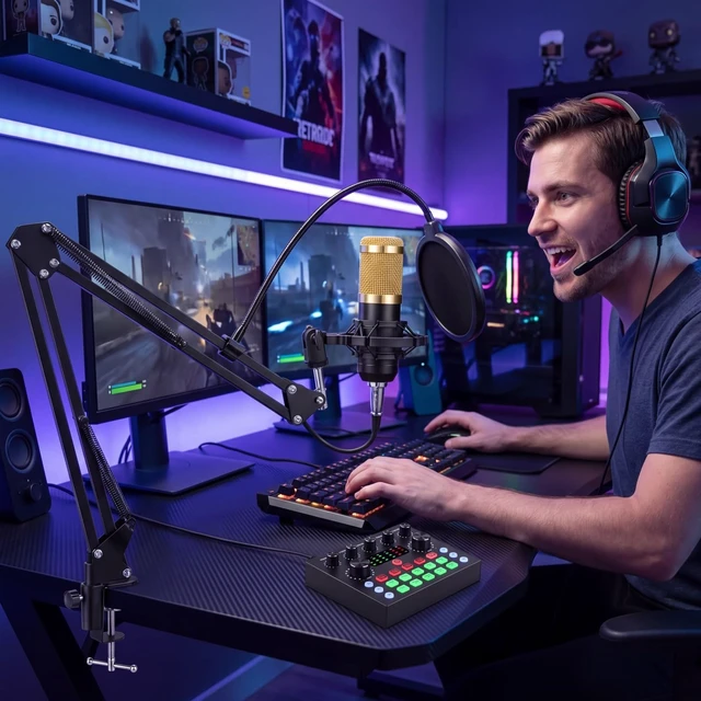 Alt view image 3 of 7 - F998 Podcast Equipment Bundle, Audio Mixer with BM800 Microphone | Podcast Equipment with Sound Card, Recording Studio Equipment for Podcasting Singing Gaming Live Streaming YouTube Tiktok