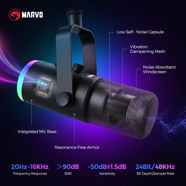 Alt view image 2 of 7 - MARVO Gaming Microphone Set, Condenser PC Mic for Streaming Podcasting with Boom Arm Stand, Mute Button, Headphones Jack, for Recording Vocal Voice, USB and XLR Connectivity