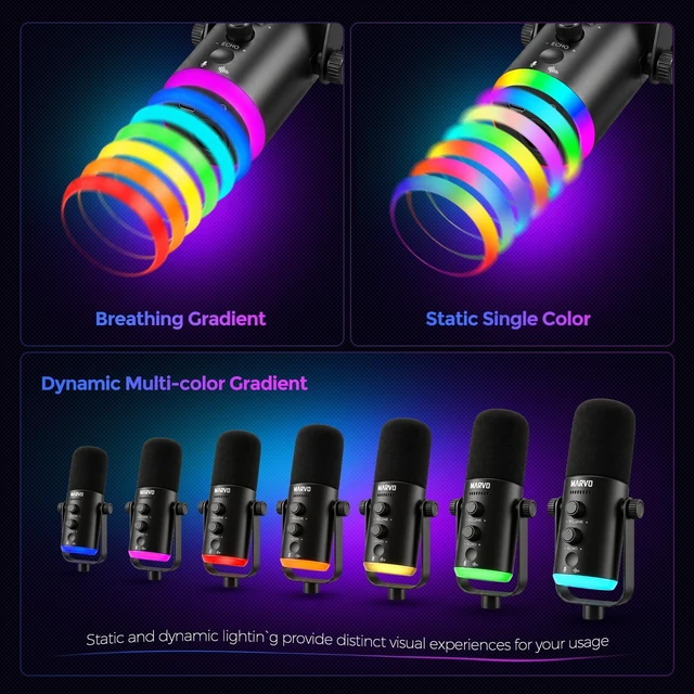 Alt view image 3 of 7 - MARVO Gaming Microphone Set, Condenser PC Mic for Streaming Podcasting with Boom Arm Stand, Mute Button, Headphones Jack, for Recording Vocal Voice, USB and XLR Connectivity