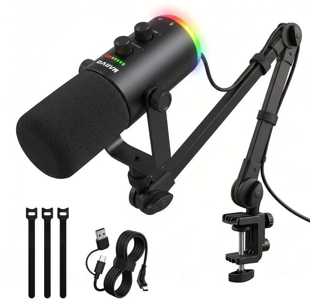 Main image of MARVO Gaming Microphone Set, Condenser PC Mic for Streaming Podcasting with Boom Arm Stand, Mute Button, Headphones Jack, for Recording Vocal Voice, USB and XLR Connectivity