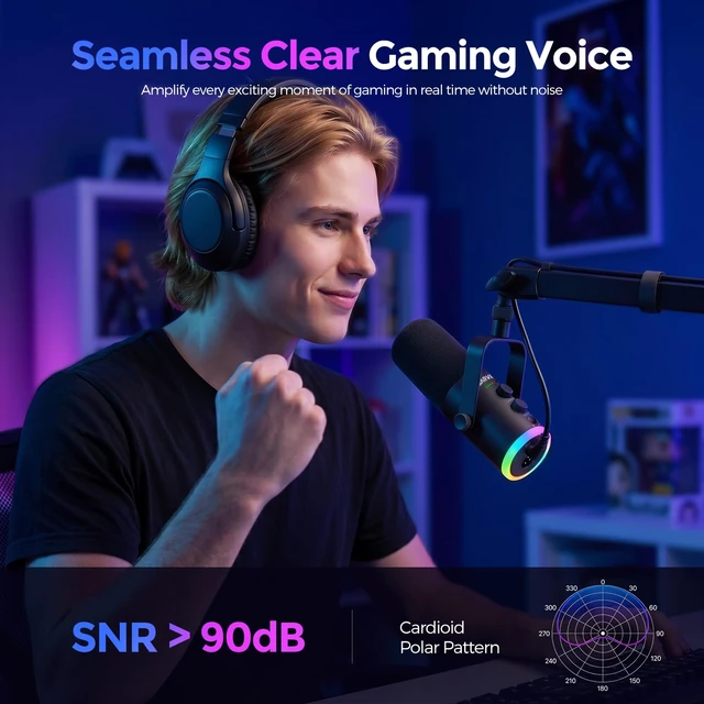 Alt view image 7 of 7 - MARVO Gaming Microphone Set, Condenser PC Mic for Streaming Podcasting with Boom Arm Stand, Mute Button, Headphones Jack, for Recording Vocal Voice, USB and XLR Connectivity