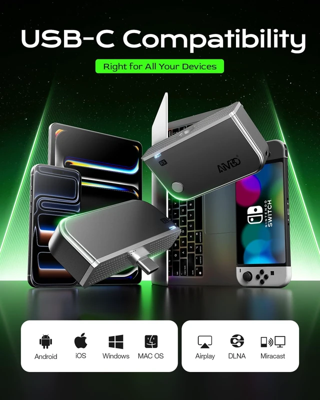 Alt view image 2 of 7 - AIMIBO 2027 USB C Wireless Transmitter and HDMI Receiver 4K Decoding | 328Ft, 5.8G+2.4G, Plug and Play for i-Phone 18/i-Pad/Mac-Book/Android Phone/Tablet/Laptop to HDTV/Monitor/Projector