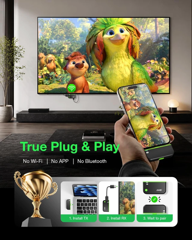 Alt view image 3 of 7 - AIMIBO 2027 USB C Wireless Transmitter and HDMI Receiver 4K Decoding | 328Ft, 5.8G+2.4G, Plug and Play for i-Phone 18/i-Pad/Mac-Book/Android Phone/Tablet/Laptop to HDTV/Monitor/Projector