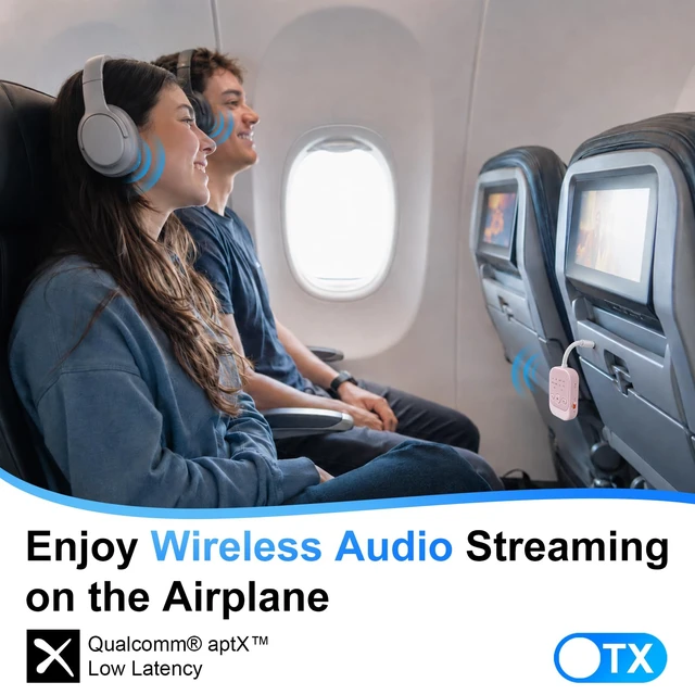 Alt view image 2 of 7 - Bluetooth Transmitter Receiver, Airplane Bluetooth Adapter for TV | Bluetooth 5.3 Airplane Travel Essentials 2-in-1 Wireless Bluetooth Adapter Dual Link for Headphones Low Latency with Mic