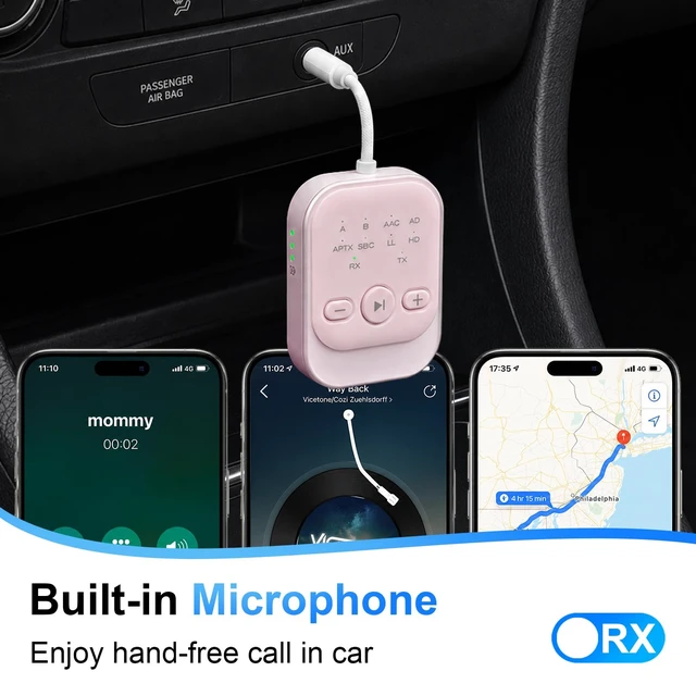 Alt view image 4 of 7 - Bluetooth Transmitter Receiver, Airplane Bluetooth Adapter for TV | Bluetooth 5.3 Airplane Travel Essentials 2-in-1 Wireless Bluetooth Adapter Dual Link for Headphones Low Latency with Mic