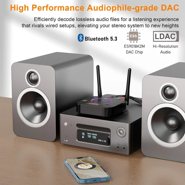 Alt view image 4 of 7 - 1Mii B06Ultra Bluetooth 5.3 Receiver with LDAC for Hi-Res Wireless Audio, HiFi Bluetooth Audio Adapter w/Audiophile DAC, 3D Surround aptX HD Low Latency, Optical AUX 3.5mm Coaxial for Home Stereo