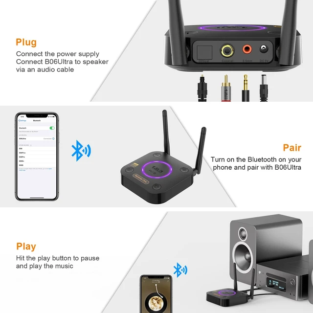 Alt view image 6 of 7 - 1Mii B06Ultra Bluetooth 5.3 Receiver with LDAC for Hi-Res Wireless Audio, HiFi Bluetooth Audio Adapter w/Audiophile DAC, 3D Surround aptX HD Low Latency, Optical AUX 3.5mm Coaxial for Home Stereo