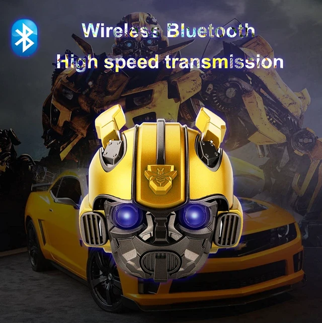 Alt view image 5 of 6 - TECHOBOOM Bumblebee Helmet Portable Wireless Bluetooth Dual Built-in Speaker with Blue Eyes Effect Classic Style