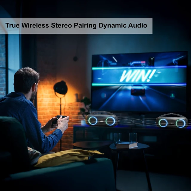 Alt view image 7 of 7 - Fisher Portable Bluetooth Speaker, IPX5 Waterproof Speaker, 60W Peak Power | Stereo Boombox HD Sound Bluetooth Speaker with RGB Lights, TWS, FM Radio, AUX, Wireless Electronic, Use Anywhere
