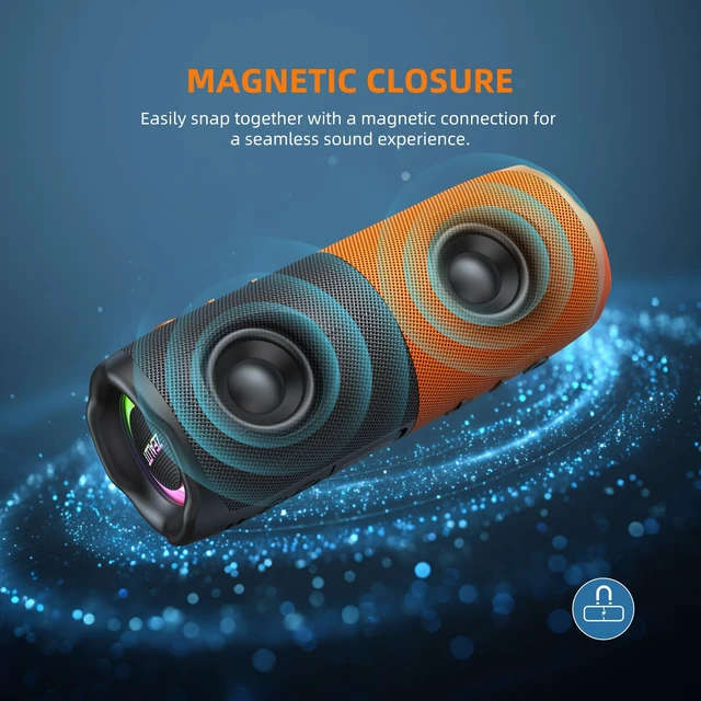 Alt view image 2 of 6 - ZEALOT 2-in-1 Portable Bluetooth Speaker, 20W Bluetooth Speaker Waterproof, Maganetic Speaker for Girls, Stereo Sound LED Lights, Wireless Pair,BT5.4/ USB/TF. for Gym, Hiking, Beach-Black Orange