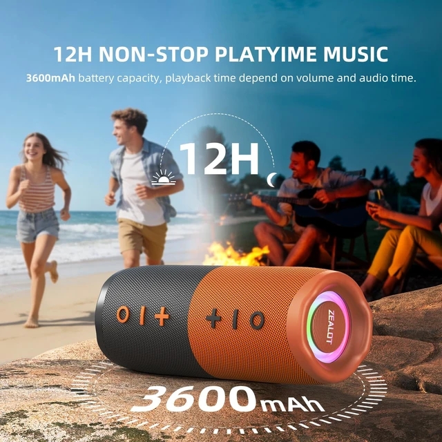 Alt view image 5 of 6 - ZEALOT 2-in-1 Portable Bluetooth Speaker, 20W Bluetooth Speaker Waterproof, Maganetic Speaker for Girls, Stereo Sound LED Lights, Wireless Pair,BT5.4/ USB/TF. for Gym, Hiking, Beach-Black Orange