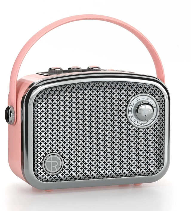 Main image of Retro Bluetooth Speaker, 40W, Vintage Decor, Small Gift for Women Man, Pink | Portable, Wireless, Bluetooth 5.3, TWS, Support USB/TF Card/AUX, Old Fashion style for Bedroom, Kitchen, Office, Desk