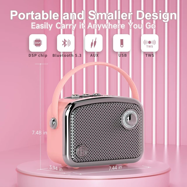Alt view image 3 of 7 - Retro Bluetooth Speaker, 40W, Vintage Decor, Small Gift for Women Man, Pink | Portable, Wireless, Bluetooth 5.3, TWS, Support USB/TF Card/AUX, Old Fashion style for Bedroom, Kitchen, Office, Desk