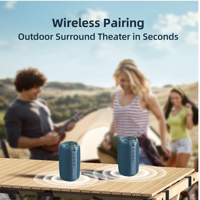 Alt view image 6 of 7 - VELATEMOR Portable Bluetooth Speaker 80W Full Range with Full Range, BT 5.4, 360 Surround Sound, High Fidelity Sound Quality, Wireless Stereo, for Home Party Outdoors (Blue)