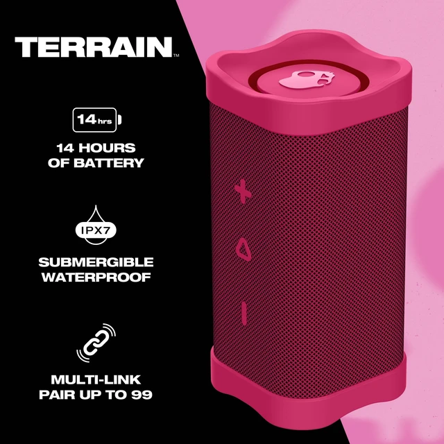 Alt view image 2 of 7 - Skullcandy Terrain 2 Portable Bluetooth Speaker, IPX7, 14-Hour Battery | Wireless, Multi-Link up to 99 Speakers, Water-Resistant, LED Light Show, Rercharbeable Battery, Carry Strap