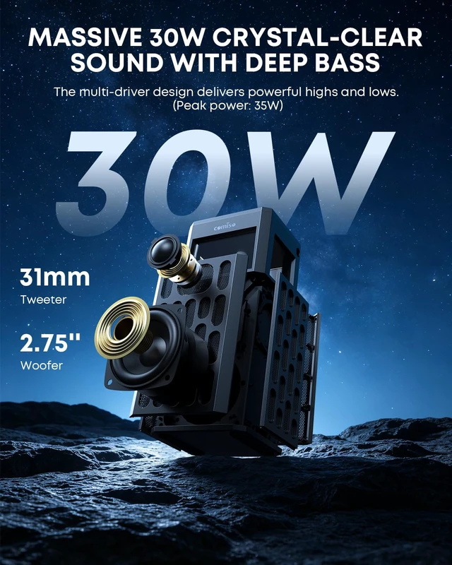 Alt view image 2 of 7 - 30W Portable Bluetooth Speaker, Deep Bass, IPX6 Waterproof, LED Lights | 30W stereo sound, IPX6 water resistance, dual white/warm lights, 12-hour playtime, wireless stereo pairing, hands-free calls.