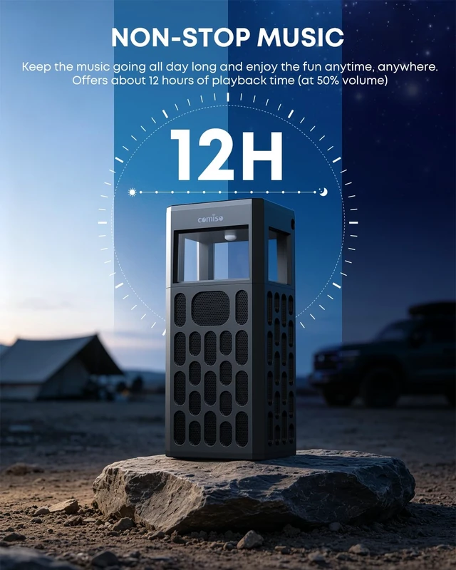 Alt view image 5 of 7 - 30W Portable Bluetooth Speaker, Deep Bass, IPX6 Waterproof, LED Lights | 30W stereo sound, IPX6 water resistance, dual white/warm lights, 12-hour playtime, wireless stereo pairing, hands-free calls.