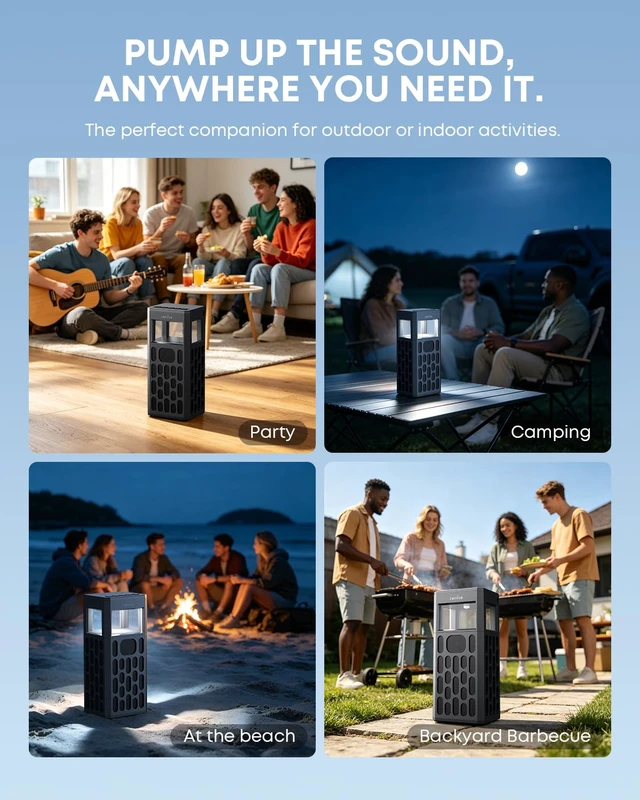 Alt view image 7 of 7 - 30W Portable Bluetooth Speaker, Deep Bass, IPX6 Waterproof, LED Lights | 30W stereo sound, IPX6 water resistance, dual white/warm lights, 12-hour playtime, wireless stereo pairing, hands-free calls.