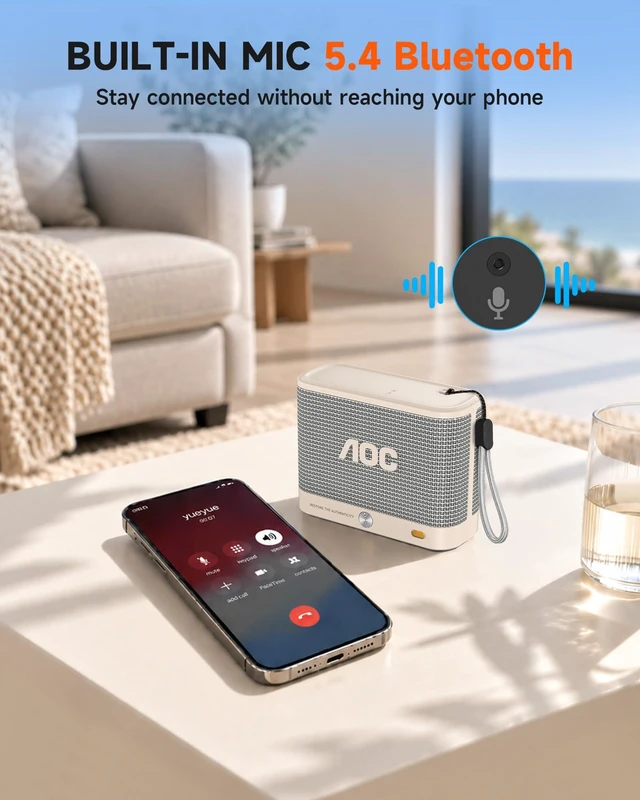 Alt view image 7 of 7 - AOC Portable Bluetooth Speaker, Shower Speaker, Wireless Stereo Pairing | BT 5.4, BassUp, IP65 Waterproof, Dustproof, 30-Hour Playtime, Compact Small for Home, Outdoors, Black