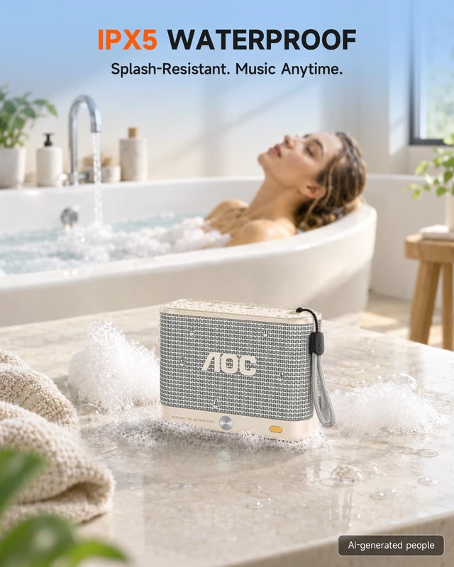 Alt view image 5 of 7 - AOC Portable Bluetooth Speaker, Shower Speaker, Wireless Stereo Pairing | BT 5.4, BassUp, IP65 Waterproof, Dustproof, 30-Hour Playtime, Compact Small for Home, Outdoors, Black