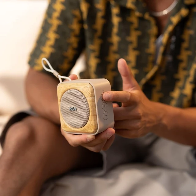 Alt view image 4 of 7 - House of Marley Roots Bluetooth Speaker, Portable Wireless, IP67 Waterproof, 10-Hour Playtime, Quick Charge, Party Pair, Bottle Opener, Eco-Friendly, Bamboo Accent (Cream) Great Stocking Stuffer Gift