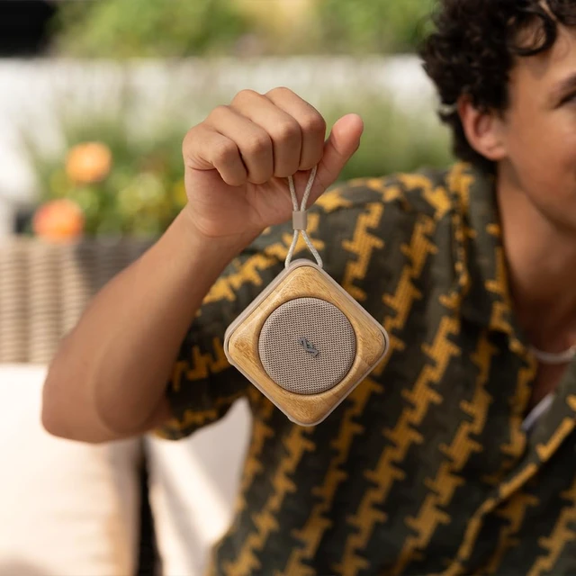 Alt view image 5 of 7 - House of Marley Roots Bluetooth Speaker, Portable Wireless, IP67 Waterproof, 10-Hour Playtime, Quick Charge, Party Pair, Bottle Opener, Eco-Friendly, Bamboo Accent (Cream) Great Stocking Stuffer Gift