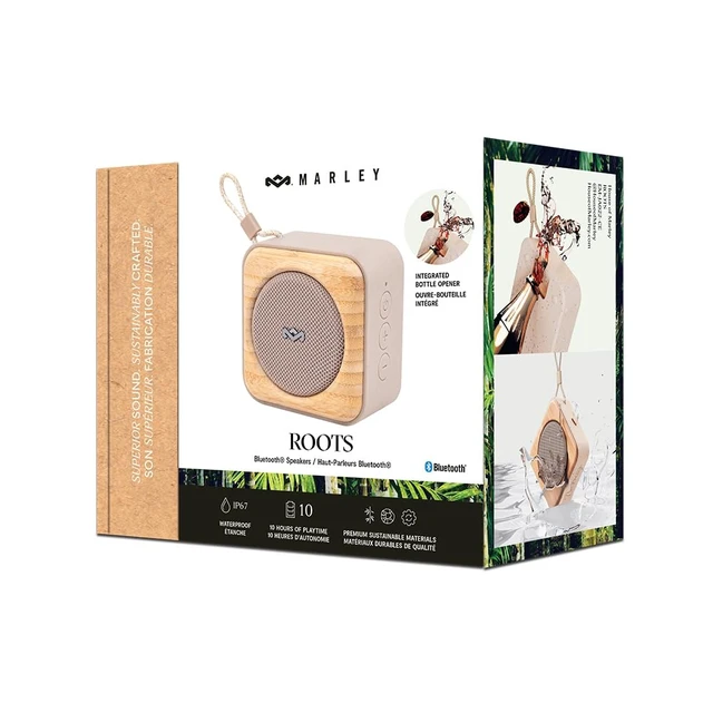 Alt view image 7 of 7 - House of Marley Roots Bluetooth Speaker, Portable Wireless, IP67 Waterproof, 10-Hour Playtime, Quick Charge, Party Pair, Bottle Opener, Eco-Friendly, Bamboo Accent (Cream) Great Stocking Stuffer Gift