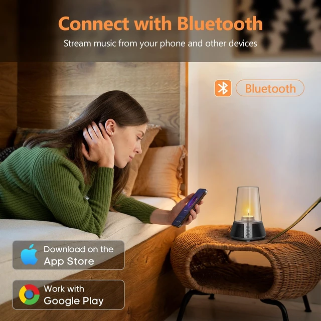 Alt view image 2 of 6 - Mufoli Portable Bluetooth Speaker, Wireless Speaker with Candle Holders,10W Powerful 360° Sound Speaker, TWS Pairing, SD Playback,Real Clear Glass Cover, for Home Decorations