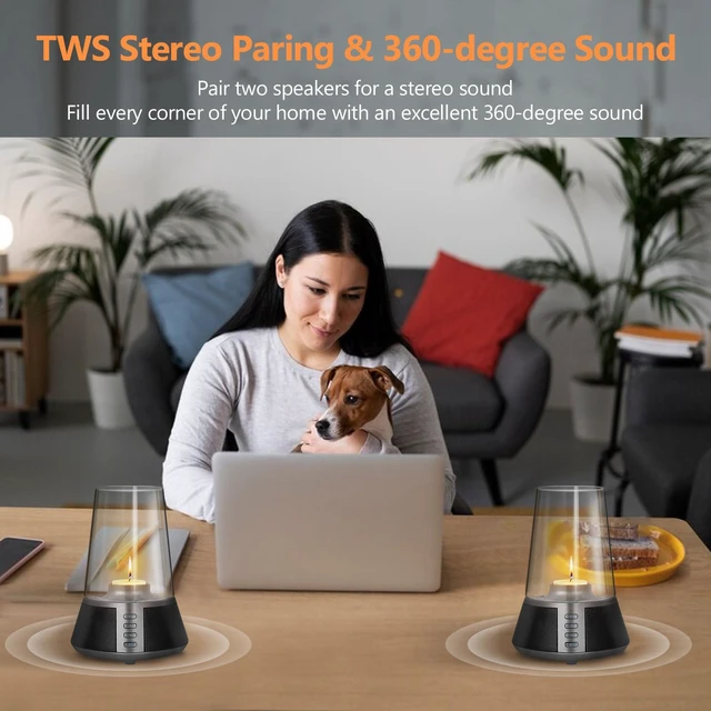 Alt view image 6 of 6 - Mufoli Portable Bluetooth Speaker, Wireless Speaker with Candle Holders,10W Powerful 360° Sound Speaker, TWS Pairing, SD Playback,Real Clear Glass Cover, for Home Decorations