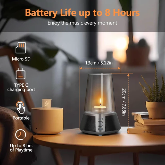 Alt view image 5 of 6 - Mufoli Portable Bluetooth Speaker, Wireless Speaker with Candle Holders,10W Powerful 360° Sound Speaker, TWS Pairing, SD Playback,Real Clear Glass Cover, for Home Decorations