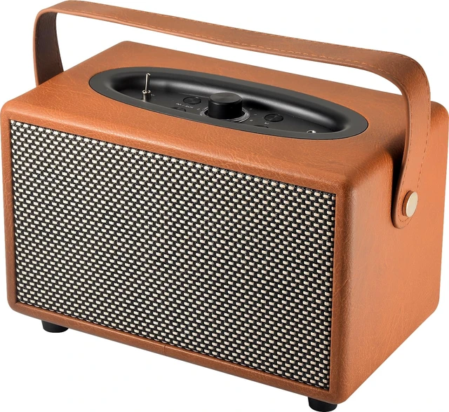 Alt view image 2 of 7 - PHASEOTECH Vintage Bluetooth Speaker, 50W Portable Wireless Speaker with Deep Bass, Rechargeable Battery, Bluetooth 5.0 and AUX Input for Home, Office, Party and Camping, Brown