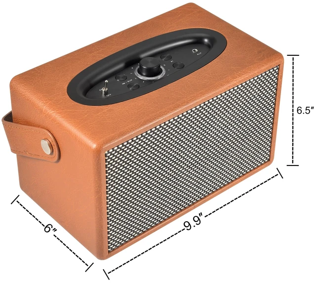 Alt view image 3 of 7 - PHASEOTECH Vintage Bluetooth Speaker, 50W Portable Wireless Speaker with Deep Bass, Rechargeable Battery, Bluetooth 5.0 and AUX Input for Home, Office, Party and Camping, Brown