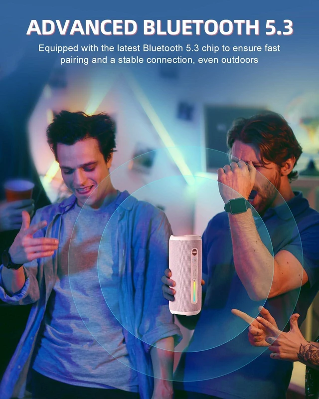 Alt view image 5 of 7 - OHAYO Portable Bluetooth Speaker IPX7 Waterproof, 24W Wireless Stereo Speaker with Extra Bass, Bluetooth 5.3, 30-Hour Playtime & Colorful LED Lights for Pool, Camping, Beach, Party (Black)